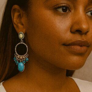 Paparazzi Turquoise Stone Drop Earrings – Silver Opal Stud Western Boho Jewelry